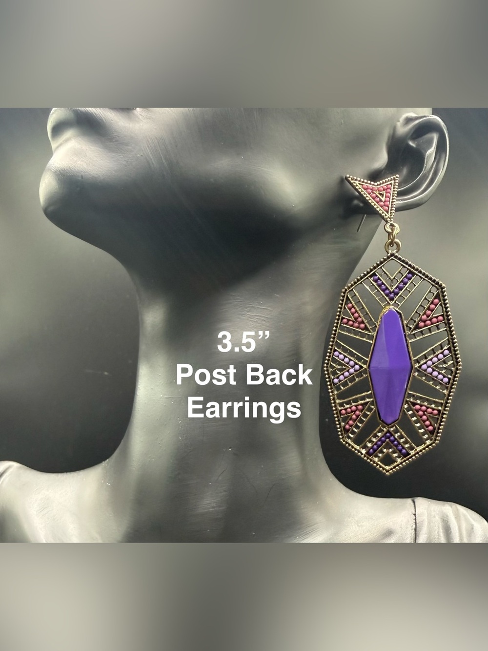 Bold Geometric Purple & Pink Drop Earrings - Women Jewelry